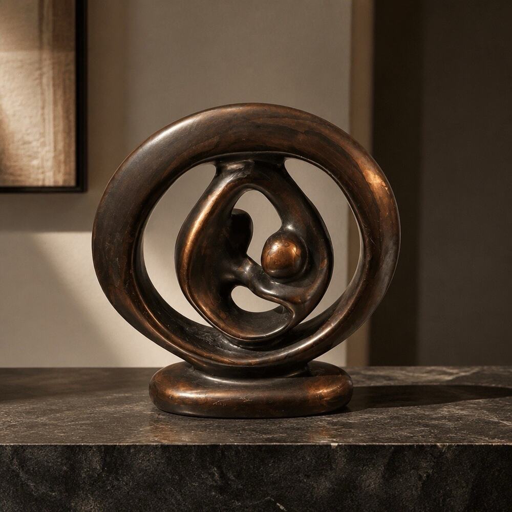 Entwined / Encircled Couple 8” Modern Dark Brown Sculpture